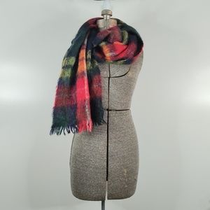 Vintage tartan plaid woven wool blend warm winter scarf